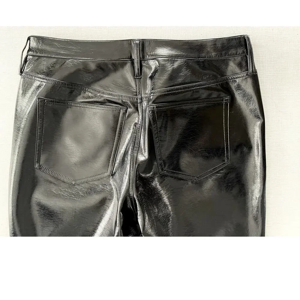 J Crew Collection Sz 30 Faux Leather Patent Pants Black Edgy Party Shiny Sexy